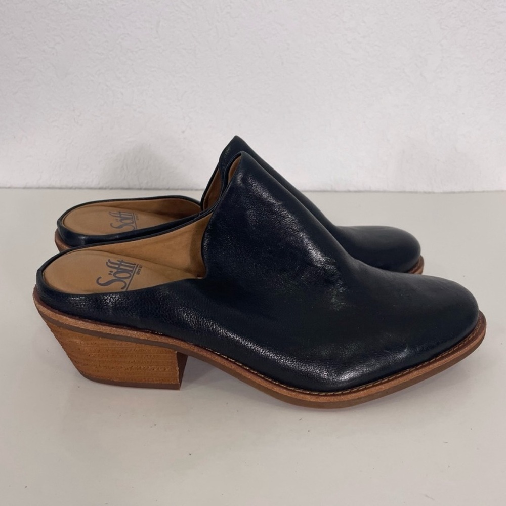 Sofft Black Leather Open Back Low Heel Mules